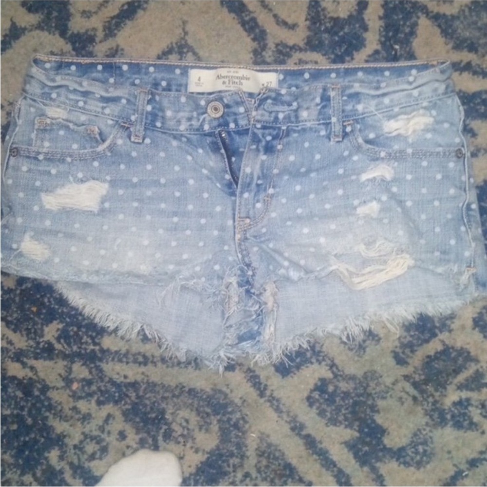 Abercrombie & Fitch Light Blue Polka Dot Distressed Denim Shorts